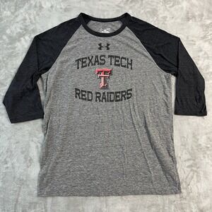 Under Armour Texas Tech Red Raiders Shirt Womens Large Gray HeatGear 3/4 Sleeve